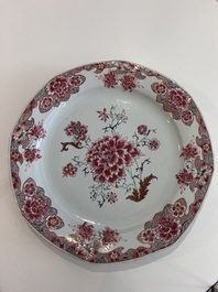 Four Chinese famille rose dishes with birds and flowers, Qianlong