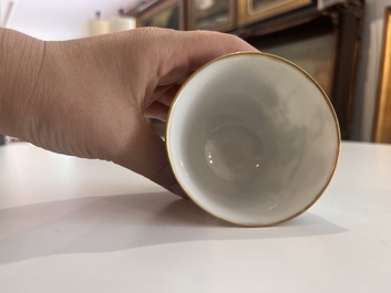Five Chinese famille rose 'Wu Shuang Pu' cups and saucers, Daoguang marks, 19th C.
