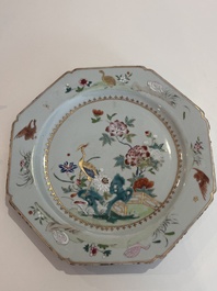 Four Chinese famille rose dishes with birds and flowers, Qianlong