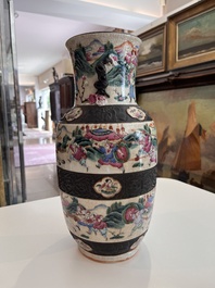 A pair of fine Chinese Nanking crackle glazed famille rose 'warrior' vases, 19th C.
