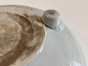 A Chinese monochrome white tripod censer with underglaze design, 19th C.