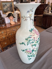 A Chinese famille rose vase with a pheasant and butterflies among blossoming branches, 19th C.