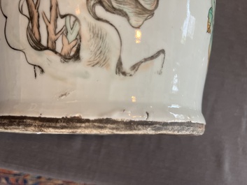 A Chinese qianjiang cai double design vase with an audience and a bird among blossoming branches, 19th/20th C.