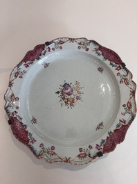 Four Chinese famille rose dishes with birds and flowers, Qianlong
