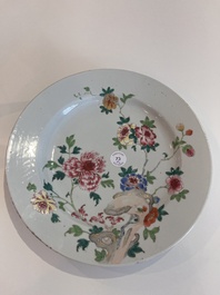 Four Chinese famille rose dishes with birds and flowers, Qianlong