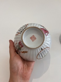 A Chinese famille rose bowl and cover on stand and a teapot and cover with 'Wu Shuang Pu' design, Daoguang marks, 20th C.