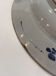Three Chinese blue, white and Imari style dishes with floral design, Kangxi