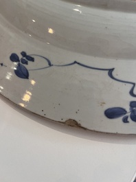 Three Chinese blue, white and Imari style dishes with floral design, Kangxi