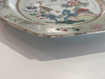 Four Chinese famille rose dishes with birds and flowers, Qianlong