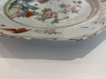 Four Chinese famille rose dishes with birds and flowers, Qianlong