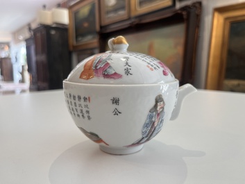 A Chinese famille rose bowl and cover on stand and a teapot and cover with 'Wu Shuang Pu' design, Daoguang marks, 20th C.