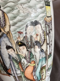 A Chinese qianjiang cai double design vase with an audience and a bird among blossoming branches, 19th/20th C.