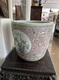 A Chinese famille rose jardini&egrave;re with birds among blossoming branches and floral design, 19th C.