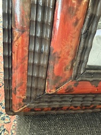 A rectangular Flemish tortoiseshell-veneered and ebonised wooden frame with later mirror, 19th C.
