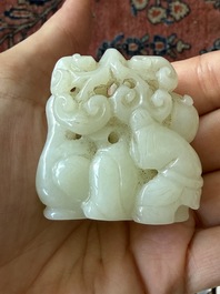 Four Chinese celadon jade carvings, 19th/20th C.