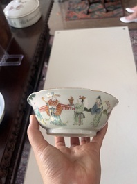 A varied collection of Chinese famille rose and qianjiang cai porcelain with floral design and animated scenes, 19th/20th C.