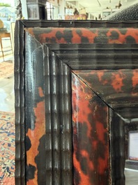 A rectangular Flemish tortoiseshell-veneered and ebonised wooden frame with later mirror, 19th C.