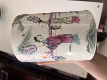 A varied collection of Chinese famille rose and qianjiang cai porcelain with floral design and animated scenes, 19th/20th C.