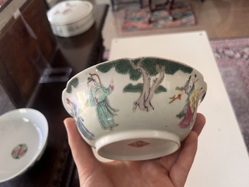 A varied collection of Chinese famille rose and qianjiang cai porcelain with floral design and animated scenes, 19th/20th C.