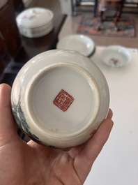 A varied collection of Chinese famille rose and qianjiang cai porcelain with floral design and animated scenes, 19th/20th C.