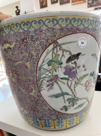 A Chinese famille rose jardini&egrave;re with birds among blossoming branches and floral design, 19th C.