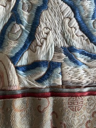 A Chinese vertical silk 'bats in a landscape' embroidery, 19th C.