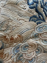 A Chinese vertical silk 'bats in a landscape' embroidery, 19th C.