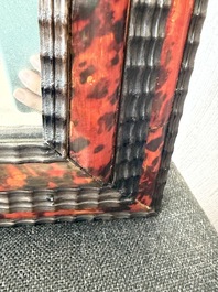 A rectangular Flemish tortoiseshell-veneered and ebonised wooden frame with later mirror, 19th C.