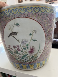 A Chinese famille rose jardini&egrave;re with birds among blossoming branches and floral design, 19th C.