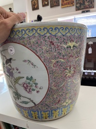 A Chinese famille rose jardini&egrave;re with birds among blossoming branches and floral design, 19th C.