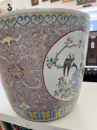 A Chinese famille rose jardini&egrave;re with birds among blossoming branches and floral design, 19th C.