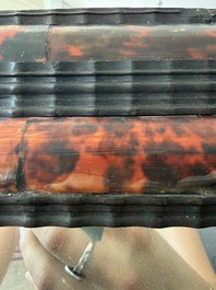 A rectangular Flemish tortoiseshell-veneered and ebonised wooden frame with later mirror, 19th C.