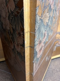 A Japanese four-fold painted byobu 'hanaguruma' room divider, 19th/20th C.