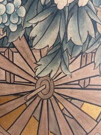 A Japanese four-fold painted byobu 'hanaguruma' room divider, 19th/20th C.