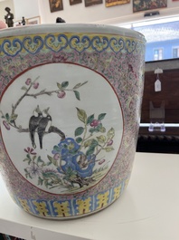 A Chinese famille rose jardini&egrave;re with birds among blossoming branches and floral design, 19th C.