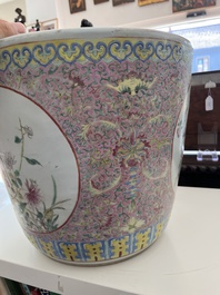 A Chinese famille rose jardini&egrave;re with birds among blossoming branches and floral design, 19th C.