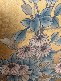 A Japanese four-fold painted byobu 'hanaguruma' room divider, 19th/20th C.