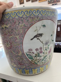 A Chinese famille rose jardini&egrave;re with birds among blossoming branches and floral design, 19th C.