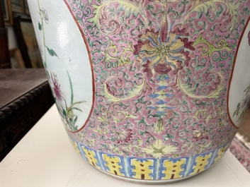 A Chinese famille rose jardini&egrave;re with birds among blossoming branches and floral design, 19th C.