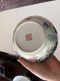 A varied collection of Chinese famille rose and qianjiang cai porcelain with floral design and animated scenes, 19th/20th C.