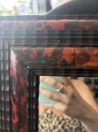 A rectangular Flemish tortoiseshell-veneered and ebonised wooden frame with later mirror, 19th C.