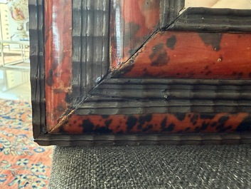 A rectangular Flemish tortoiseshell-veneered and ebonised wooden frame with later mirror, 19th C.