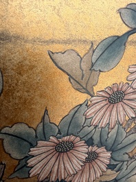 A Japanese four-fold painted byobu 'hanaguruma' room divider, 19th/20th C.