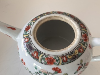 Two Chinese famille rose and verte teapots and covers with birds among blossoming branches, 19th C.