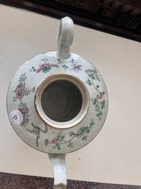 Two Chinese famille rose and verte teapots and covers with birds among blossoming branches, 19th C.