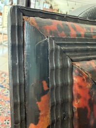 A rectangular Flemish tortoiseshell-veneered and ebonised wooden frame with later mirror, 19th C.