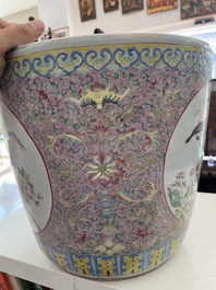 A Chinese famille rose jardini&egrave;re with birds among blossoming branches and floral design, 19th C.