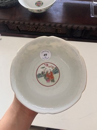 A varied collection of Chinese famille rose and qianjiang cai porcelain with floral design and animated scenes, 19th/20th C.