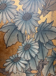 A Japanese four-fold painted byobu 'hanaguruma' room divider, 19th/20th C.