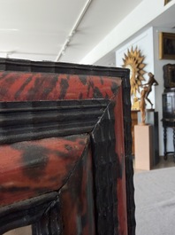 A rectangular Flemish tortoiseshell-veneered and ebonised wooden frame with later mirror, 19th C.